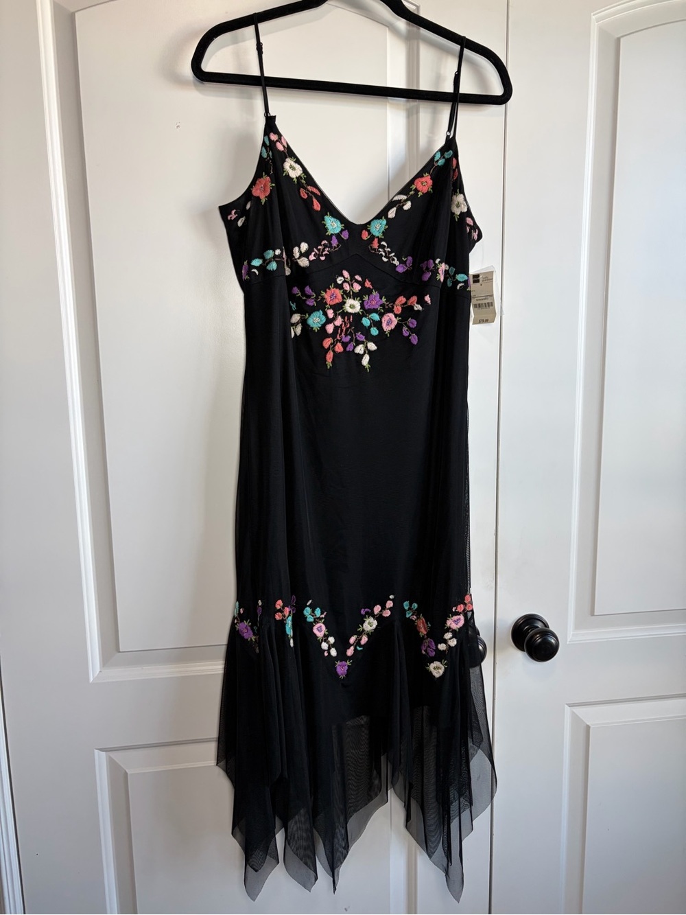 Vintage RARE Y2K MIXIT Floral Embroidered Handkerchief Hem Midi Slip Dress - Picture 2 of 9
